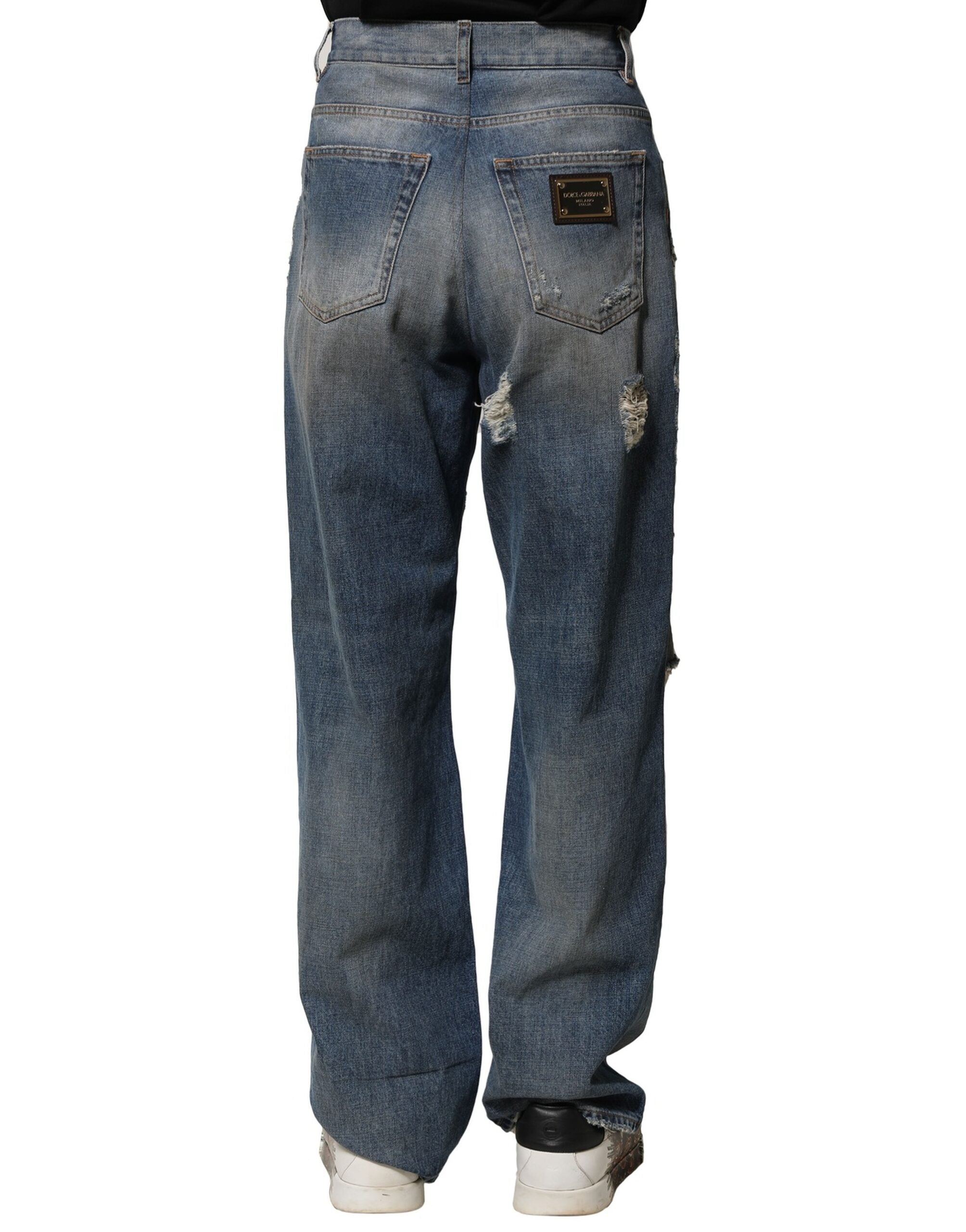 Dolce & Gabbana Blue Cotton Tattered Men Denim Jeans